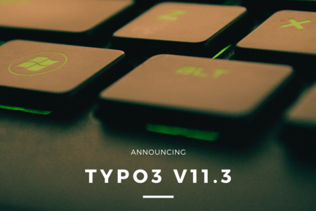 close-up black keyboard TEXT: Announcing TYPO3 v11.3.